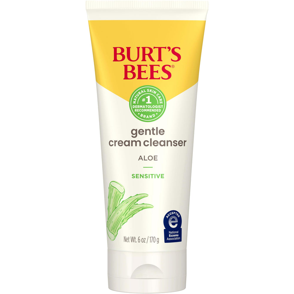 Burt's Bees Gentle Cream Cleanser Aloe bottle demonstrates gentle cleansing for sensitive skin