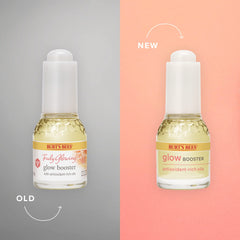 Burt's Bees Glow Booster packaging with antioxidant-rich oils.