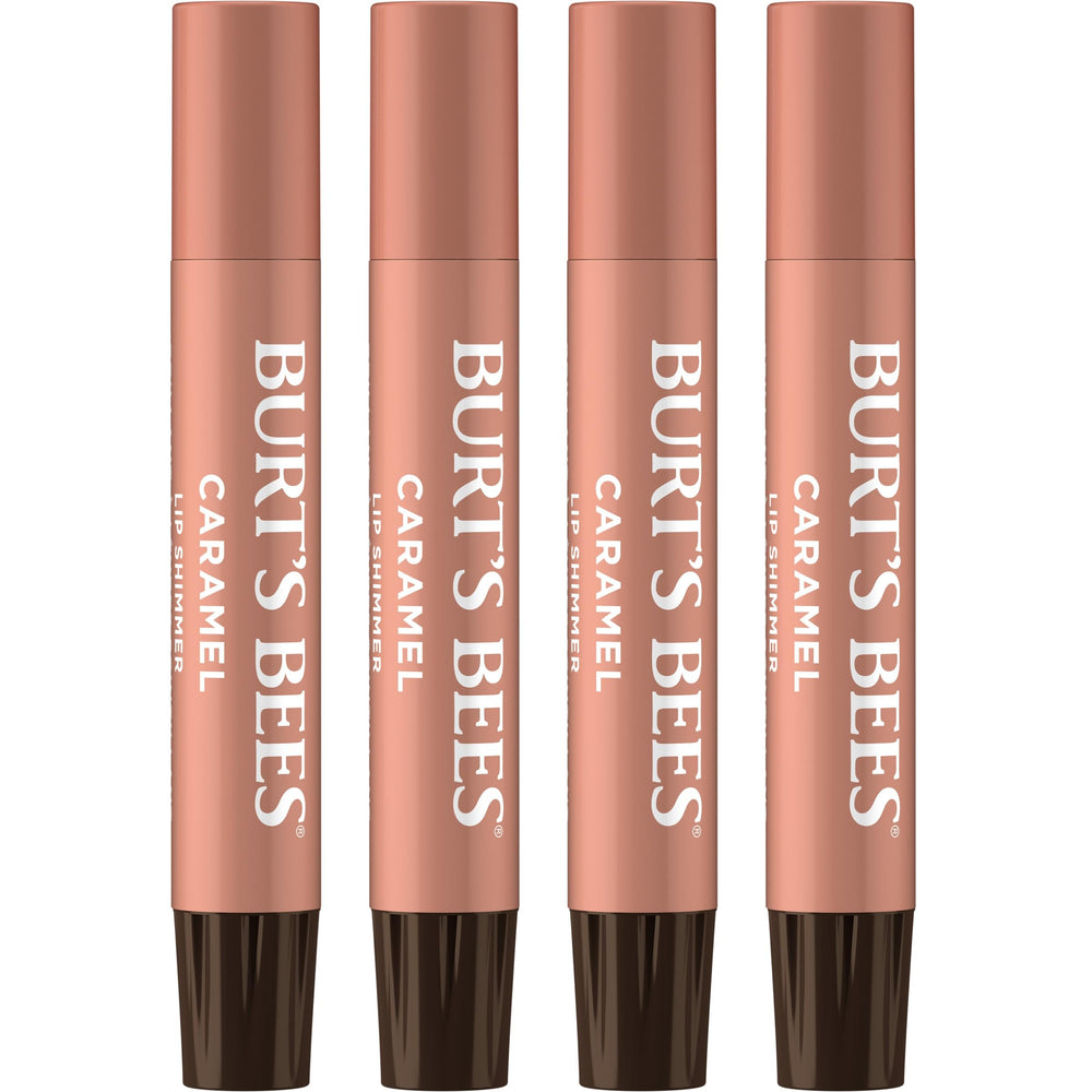 Burt's Bees Lip Shimmer Caramel packshot showing the four-pack set with moisturizing tint.