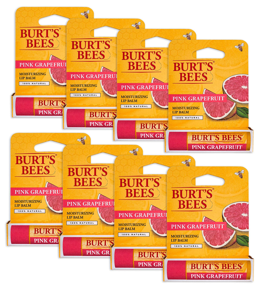 Burt's Bees Pink Grapefruit lip balm tube delivers daily moisture with a refreshing citrus lift