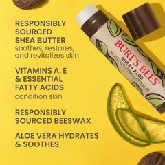 Burt's Bees lip balm with beeswax and shea offers antioxidant-rich nourishment.