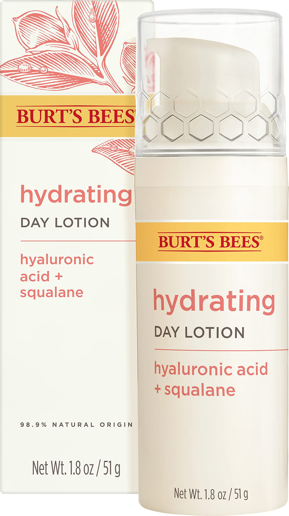 Burt's Bees Truly Glowing Day Lotion bottle provides instant surface hydration for dry skin.