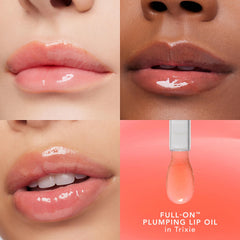 Buxom Full-On Glossy Lip Oil Trixie applicator close-up for smooth glide.