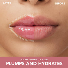 Buxom Kimberly on lips demonstrates high shine and voluminous look