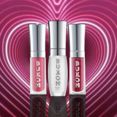 Buxom Plump Shot peptides lip serum outer packaging highlights Brandi and Rose Julep shades.