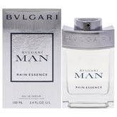 BVLGARI Man Rain Essence bottle with a fresh woody musk profile for daily wear.