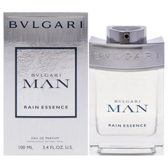 BVLGARI Man Rain Essence bottle with a fresh woody musk profile for daily wear.