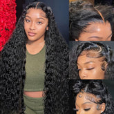 BWDWST 32-inch deep-wave lace-front wig cap demonstrates secure fit and natural look.