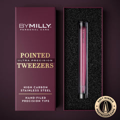 By MILLY pointed tweezers hammer-forged body indicating durability