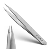 By MILLY pointed tweezers top view show precise grooming ready for hair removal.