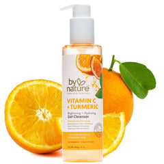 By Nature Vitamin C Turmeric Gel Cleanser bottle close-up highlighting brightening benefits