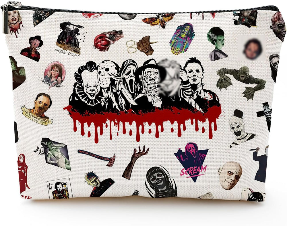 Byqone Horrible Movie makeup bag front view, compact storage for cosmetics and essentials.