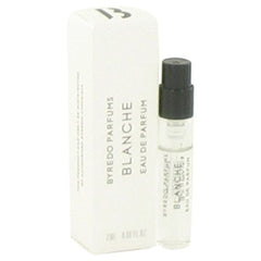 Byredo Blanche vial close-up highlights a portable fragrance for everyday elegance.