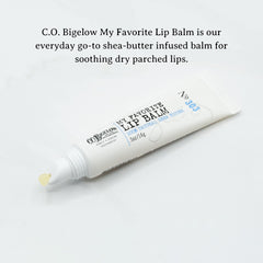 C. O. Bigelow lip balm tubes with slanted-tip applicator for easy application.
