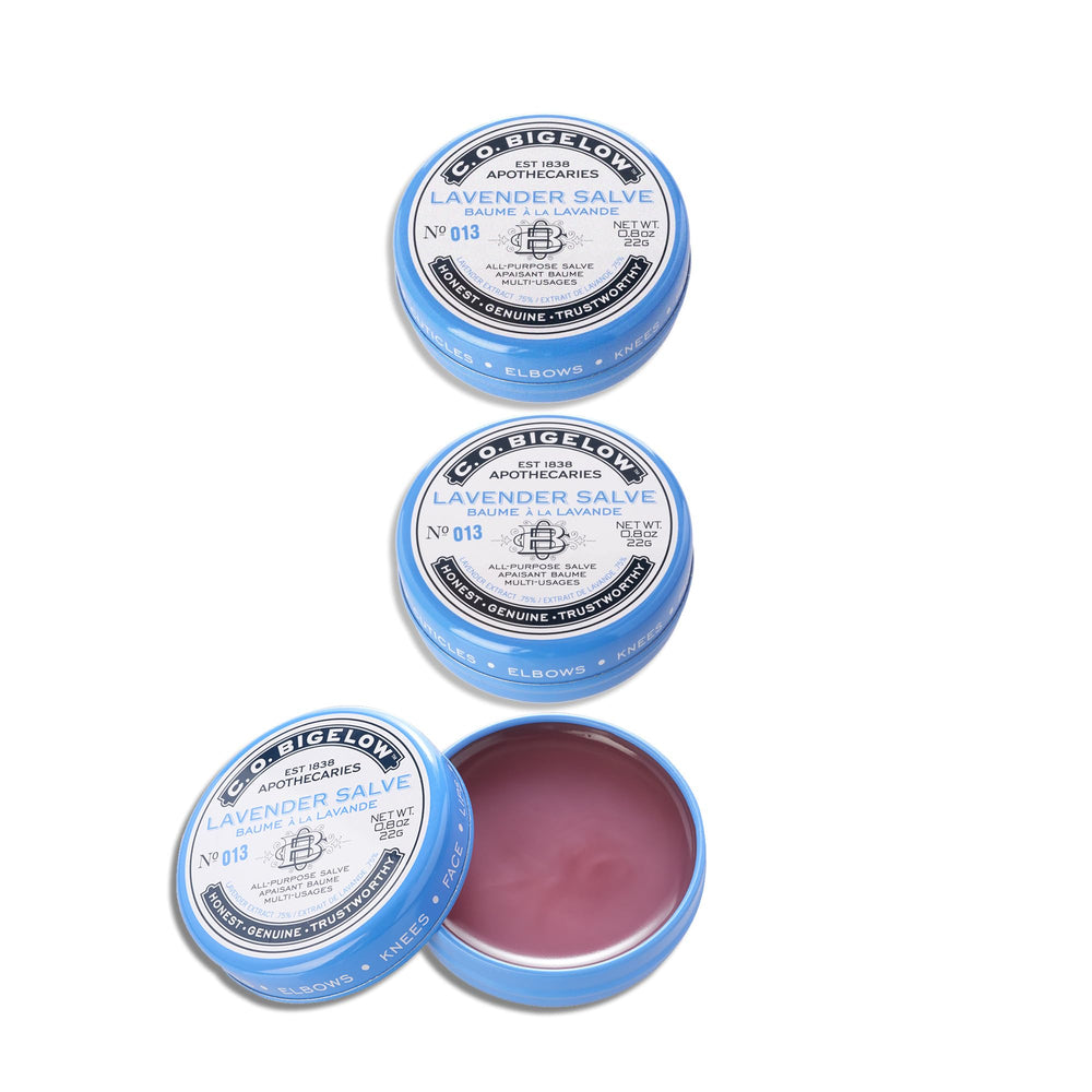 C.O. Bigelow Lavender Salve tins pack front view for all-purpose hydration