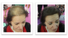Shaking Caboki Dark Brown concealer to dispense fibers onto thinning areas.
