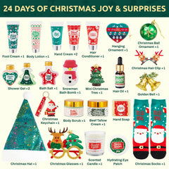 CADDISE Advent Calendar 24 gifts box spread displaying skincare and pampering items