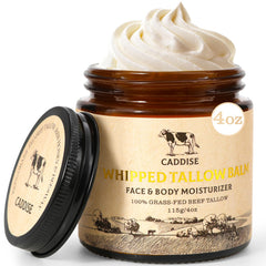 CADDISE Whipped Beef Tallow jar closeup shows creamy hydration for daily skin care.