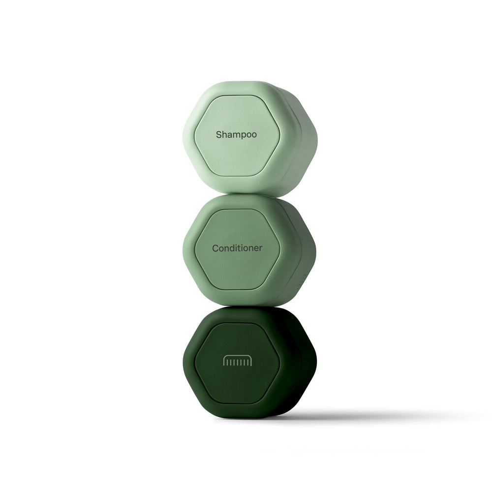 Cadence travel containers shampoo cap – neatly labeled shampoo portion for organized packing.
