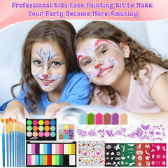 Caffox face paint kit with 15-color split cakes for vibrant rainbow designs.