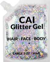 CAI BEAUTY NYC face glitter gel with moon and stars in silver for festival-ready shine
