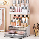 caktraie 3-drawer 2-tier makeup organizer front view with roomy cosmetics storage