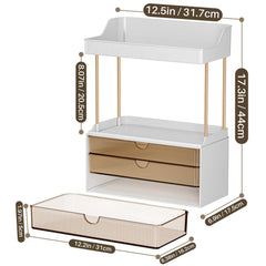 caktraie amber open shelves provide quick-access storage for perfumes and lotions