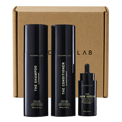 Caldera + Lab shampoo bottle close-up for a refreshing cleanse, scalp prep.