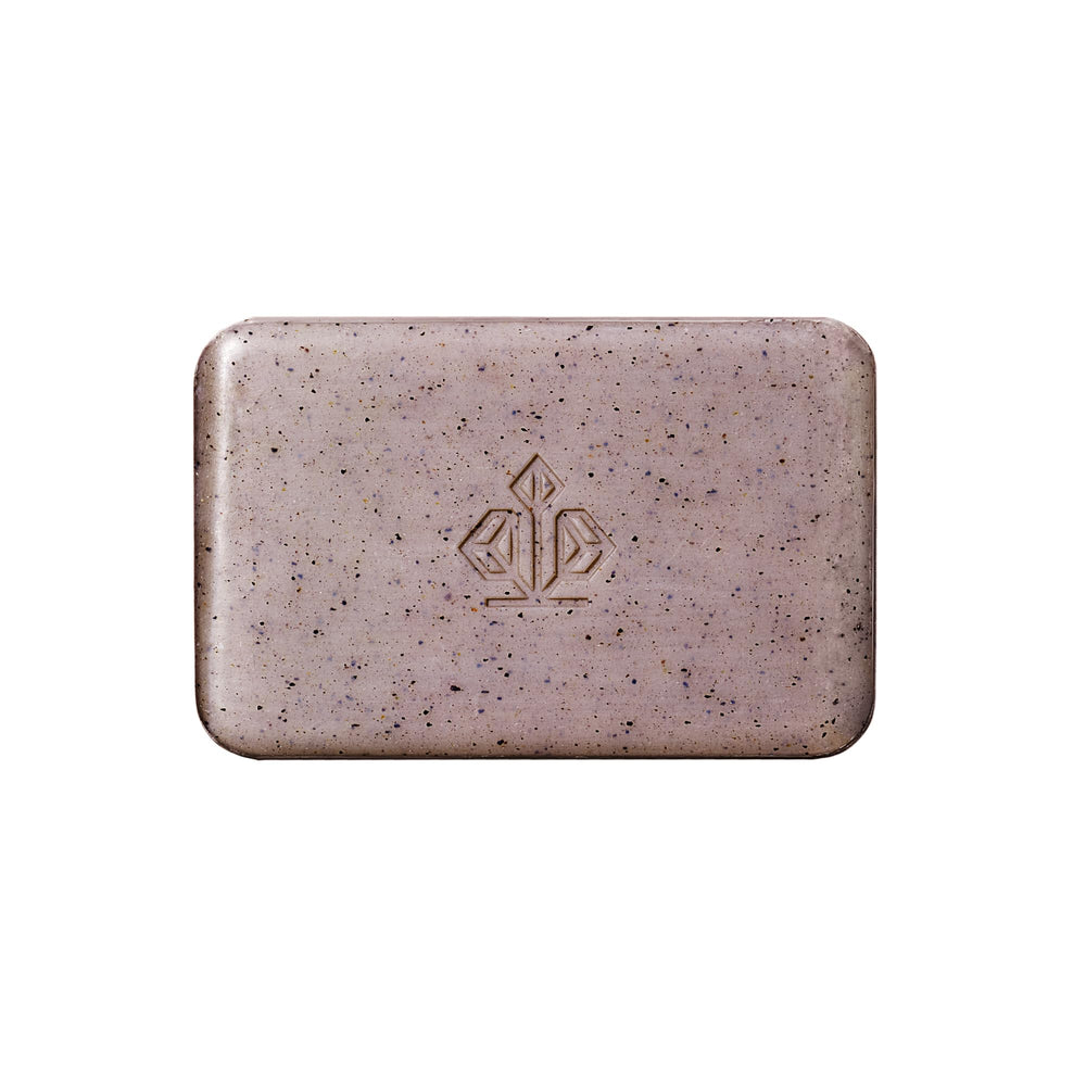 Caldera + Lab The Body Bar exfoliating soap bar shows rich lather for gentle cleansing and exfoliation.