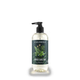 Caldrea hand soap bottle pour shows juniper laurel mint aroma and skin friendly formula for refreshing hand cleansing
