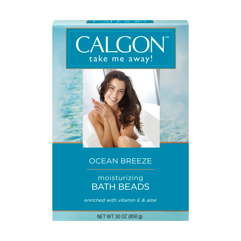 Calgon Ocean Breeze bath beads packaging for a luxurious, moisturizing bath ritual.