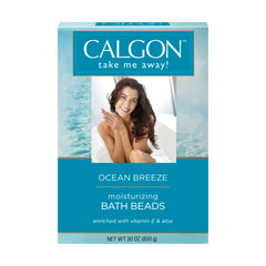 Calgon Ocean Breeze bath beads packaging for a luxurious, moisturizing bath ritual.