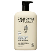 California Naturals Body Wash bottle pour shows gentle coconut cleanse for daily showers.