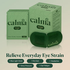 Calma heated eye mask close-up showing gentle warmth for tired eyes.