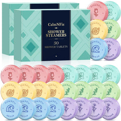CalmNFiz 60-pack shower steamers box for gift-ready self-care.