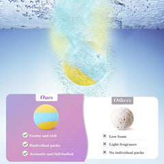 CalmNFiz bath bombs releasing multi-colored swirls for a visual bath experience.