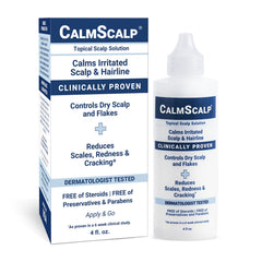 CalmScalp scalp serum bottle with fast-absorbing formula for itch relief.