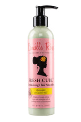 Camille Rose Fresh Curl Smoother bottle delivering lightweight hydration for defined curls.