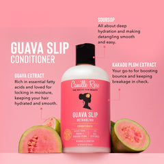 Camille Rose Guava Slip hair application shows cream worked through curls