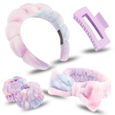 Canitor spa headbands soft headbands in use to keep hair away during skincare.