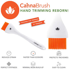 CannaBrush Trimming Hand Tool ergonomic grip demonstrating reduced hand fatigue during trimming