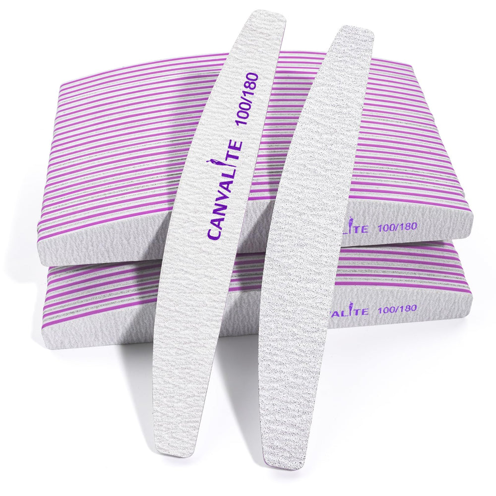 CANVALITE half-moon nail file with 100/180 grit for precise shaping.