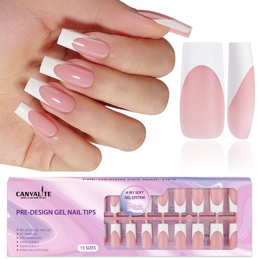 CANVALITE French tip press-on nails pack with 300 pre-colored tips for quick manicures