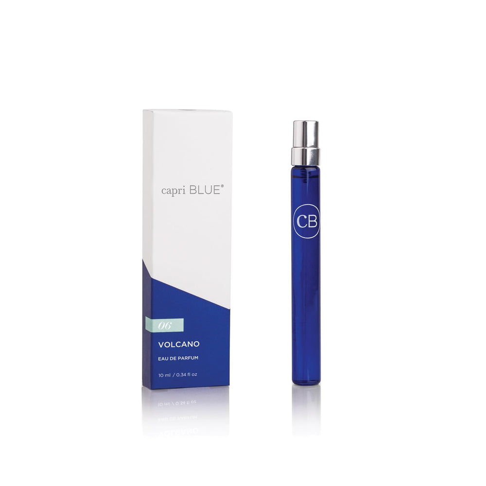 Capri Blue Volcano spray pen packaging showcases portable luxury for on-the-go use.