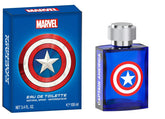 Captain America Marvel EDT bottle front with premium glass and bold branding.