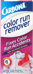 Carbona Color Run Remover bottle in use, saving a color-run garment.
