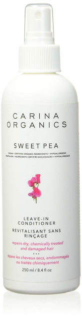 Carina Organics Sweet Pea Leave-In Conditioner bottle shows detangling-ready hydration for all hair types