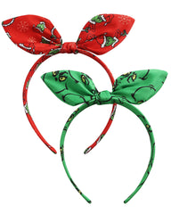 Carkno green smile bow headband with adjustable wire for flexible shaping.