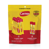 Carmex Classic Medicated Lip Balm Pack tubes shown for daily moisturization.