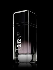 Carolina Herrera 212 VIP Black absinthe closeup highlighting spicy top notes for intrigue.